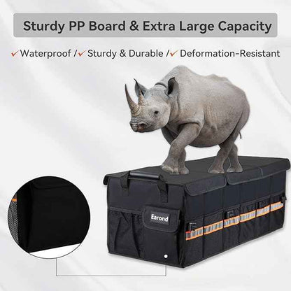 Car Trunk Organizer with Lid,Collapsible Car Storage Organizer with Multi Compartments and Securing Straps for SUV,Sedan,Jeep-Black