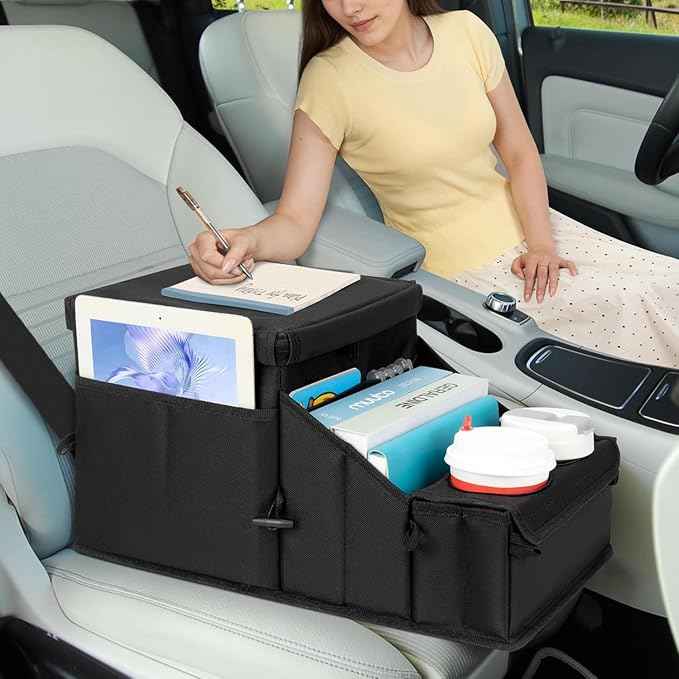 Backseat Organizer for Kids and Passenger Seat Organizer for Adults - Car Seat Cooler and Warmer with Cup Holders and Convertible Tray Lid(Black)