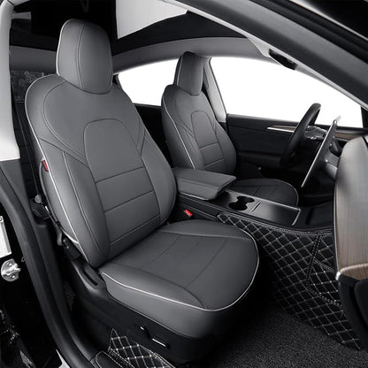 EKR Model Y Seat Covers for Tesla Model Y 2021 2022 2023 2024 Long Range (Only for 7 Seats),Waterproof Seat Protectors,Car Seat Cover Full Set,Faux Leather (Gray)