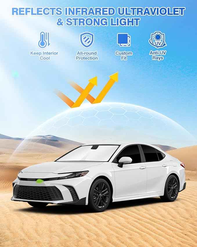 Sunshades for 2025 2026 Toyota Camry Accessories Windshield Sun Shade Side Rear Window Shade Cover Sun Visor Shield Privacy Protection Keep Vehicle Cool Black 6PCS