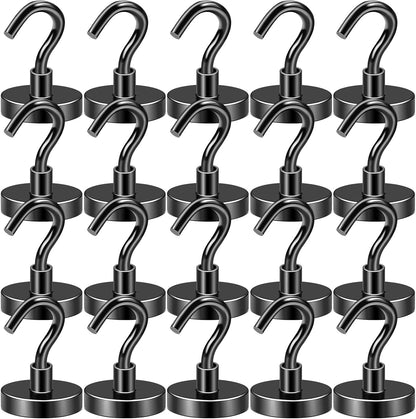 DIYMAG Black Magnetic Hooks, 80 LB Heavy Duty Strong Magnet with Hook, Rare Earth Neodymium Magnets for Hanging, Magnetics Hanger for Curtain, Home, Kitchen, Workplace, 20 Packs