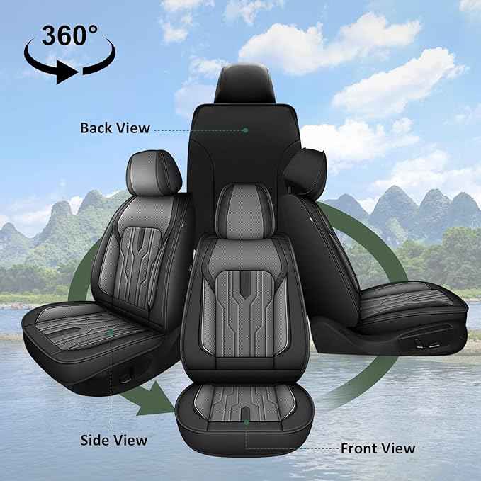 YORKENIC Fit for Buick Verano Seat Covers Front Set 2012-2017: Breathable Leather Car Seat Covers Compatible Airbag (2 Front Set, Black & Grey)