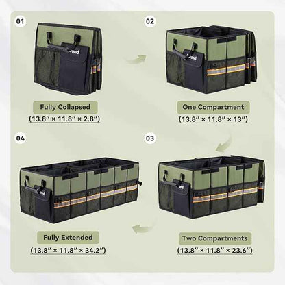 Car Trunk Organizer with Lid,Collapsible Car Storage Organizer with Multi Compartments and Securing Straps for SUV,Sedan,Jeep-Green