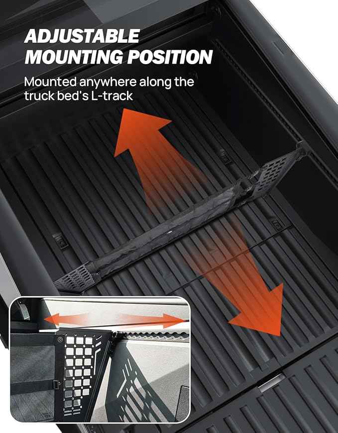 JOYTUTUS Truck Bed Divider Compatible with Cybertruck 2025 2024 2023 Cargo Divider Organizer Steel Molle Panels with Cargo Divider Net Cybertruck Accessories