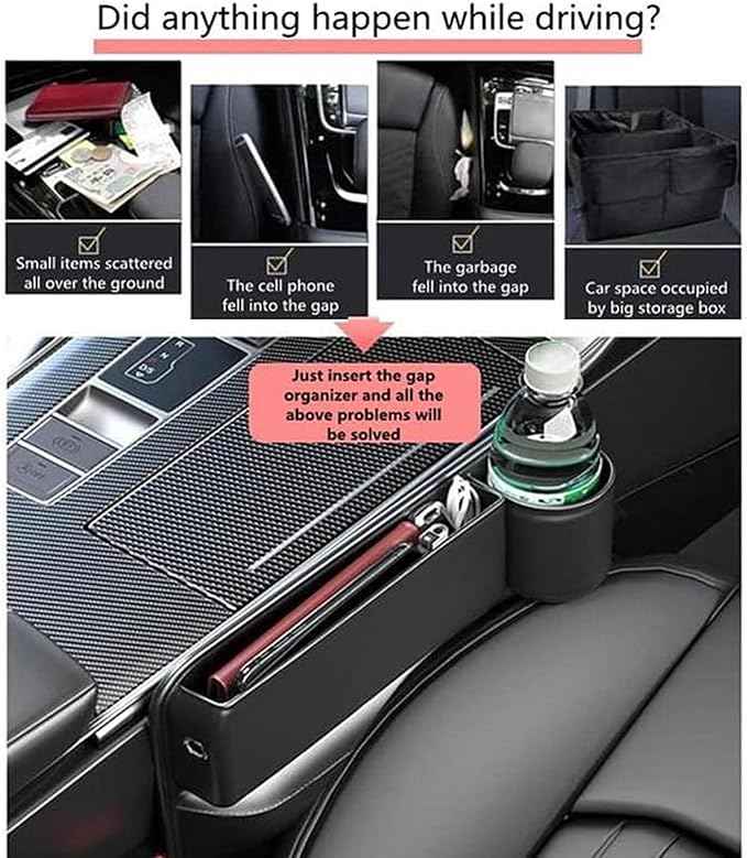 Car Seat Gap Storage Bag for Tesla Model 3 S X Y 2012-2025, 2 Pack Universal Leather Front Filler Organizer Box with Cup Holder, Premium for Keys Phone Glasses Cards, D/Coffee