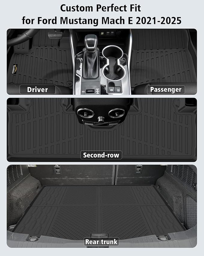 Floor Mats & Cargo Liner Custom Fit for Ford Mustang Mach E 2021-2025 2026 (NOT for Mustang) All Weather TPE Rubber 1st & 2nd Floor Liners Automotive Trunk Mat for Mach E 2025 Accessories, Black
