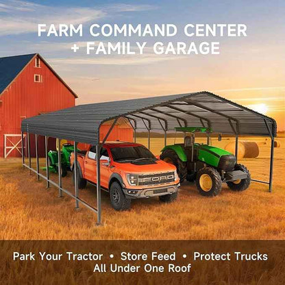20x30 FT Metal Carport, Enhanced Base and Steel Roof for All-Weather Use, Heavy-Duty Outdoor Garage Galvanized Car Shelter for Bass Boats, Full-Sized Pickup Trucks, and Tractors