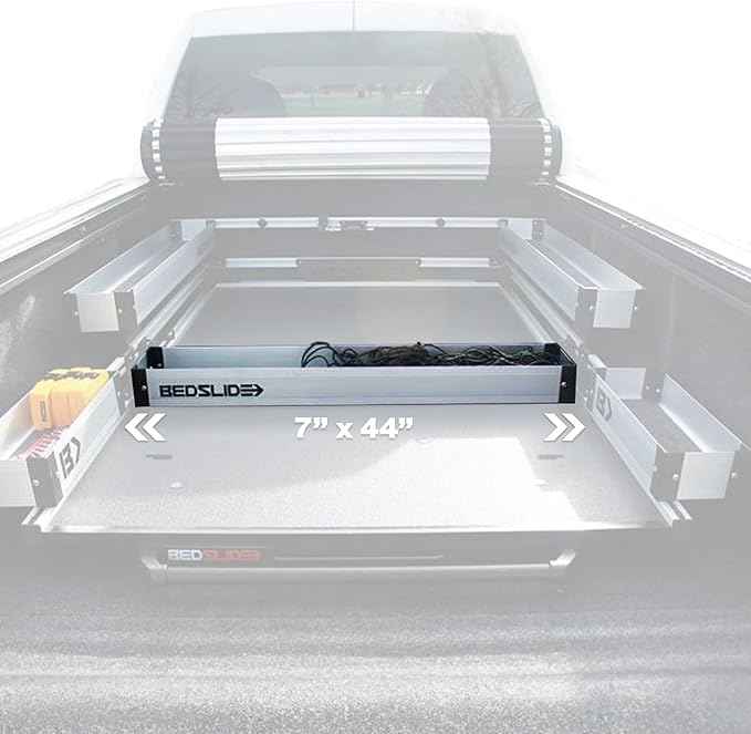 Bedslide Bedbin Deck Divider Truck Bed Organizer, Storage Bin Insert, Separate and Organize Gear, Additional 7x44 Inches of Space, Silver