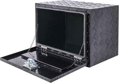24in Aluminum Tool Box with Lock Keys for Truck Car, Truck Bed Toolbox Outdoor Trailer Pickup Underbody RV ATV Storage Tools Organizer 24x17.3x17.7in Black