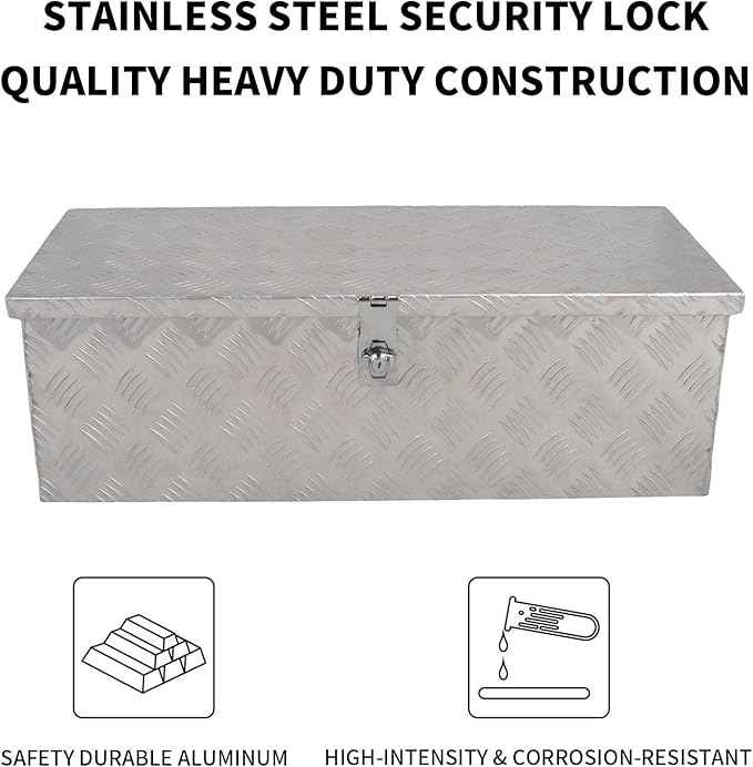 30 Inch Aluminum Tool Box 5 Bar Tread Chest Box Flatbox for Truck Car Outdoor Trailer Pickup Underbody RV ATV Storage Bed ToolBox w/Lock and Keys Silver (30"X13"X10")
