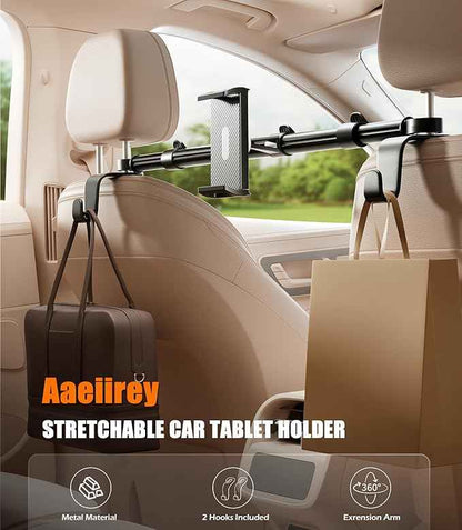 Car Headrest Tablet Holder [Dual-Clamp Stability][360° Adjustable] Back Seat iPad Mount for Kids Road Trip, Compatible with 4.5–16.5" iPad Pro/Air/Mini, Galaxy Tab, Kindle Fire, Switch