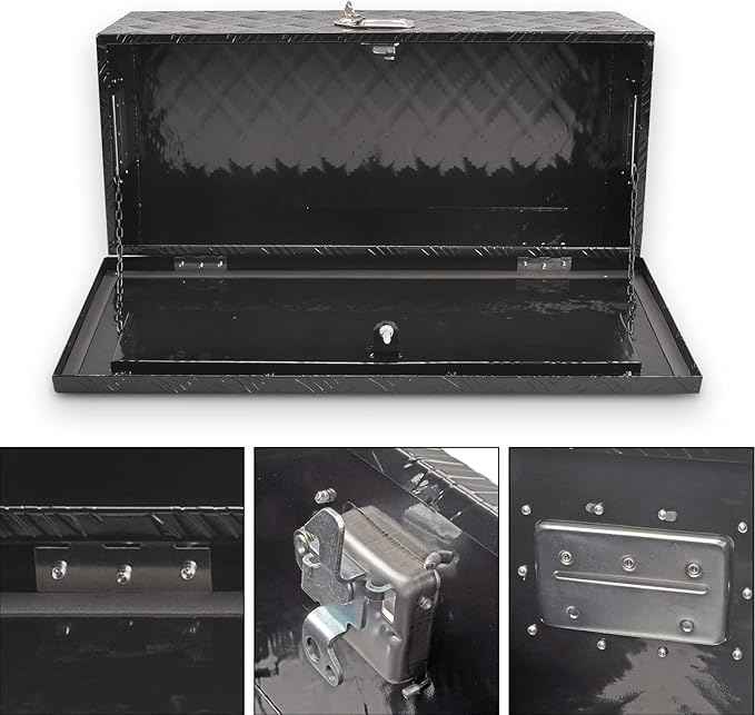 30 Inch Black Aluminum Tool Box 5 Bar Tread ToolBox for Truck Bed Car Outdoor Trailer Pickup Underbody RV ATV Storage Underbed Tools Organizer with Lock and Keys (30"X13"X10")