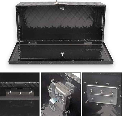 30 Inch Black Aluminum Tool Box 5 Bar Tread ToolBox for Truck Bed Car Outdoor Trailer Pickup Underbody RV ATV Storage Underbed Tools Organizer with Lock and Keys (30"X13"X10")