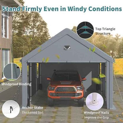 20X20 FT Carports Heavy Duty,Car Port with Removable Side Wall,Carport Canopy,Portable Car Port Garage,Car Shelter All Weather,Gray