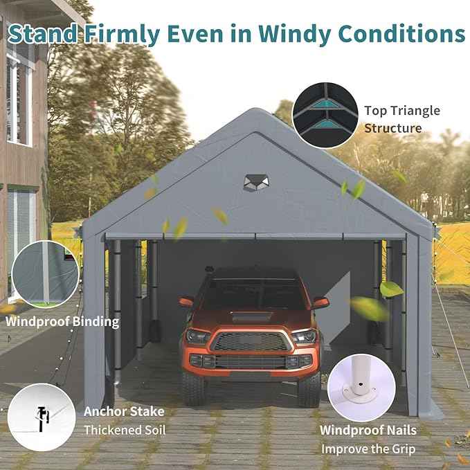 12x20FT Heavy Duty Carport Canopy,Extra Large Portable Car Tent Garage with Roll-up Windows and All-Season Tarp Cover,Removable Roof&Side Wall for Car,SUV,Boats