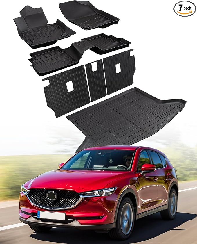7 PCS for Mazda CX5 Floor Mats 2025 2024 2023 2022 with Cargo Liners Backrest Mat, Full Set Back Seat Cover Protector All Weather Trunk Front Rear Automotive Car Rubber Carpet Mat CX-5 Accessories