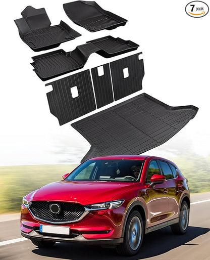7 PCS for Mazda CX5 Floor Mats 2025 2024 2023 2022 with Cargo Liners Backrest Mat, Full Set Back Seat Cover Protector All Weather Trunk Front Rear Automotive Car Rubber Carpet Mat CX-5 Accessories