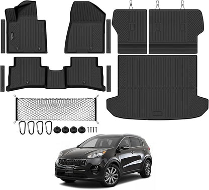 Tongama-Floor Mats for 2017-2022 Kia Sportage, All Weather TPE Trunk Mat and Backrest Mats Protector and Cargo Net and Door Sill Guards for Kia Sportage Floor Liner Accessories