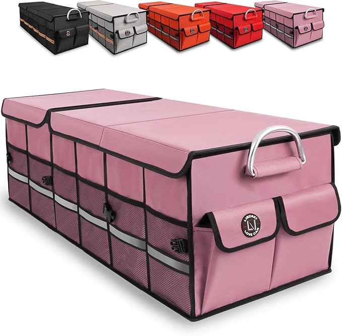 Big Car Trunk Organizer, Cargo Organizer SUV Trunk Storage Non Slip Bottom Waterproof Collapsible Durable Multi Compartments-(Oversize,Pink)
