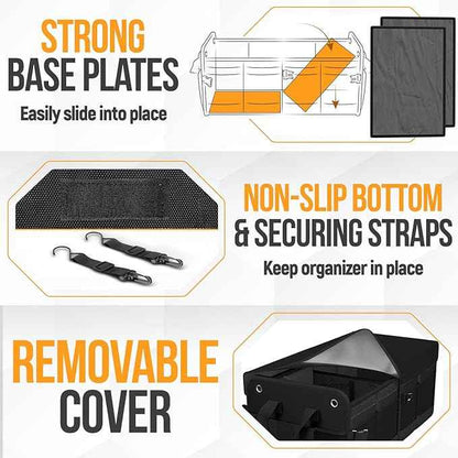FORTEM Trunk Organizer For SUV Car Organizer and Storage, Multi-Compartment Storage Bag Car Accessories for Women Men, Perfect Christmas Gifts, 1680D Oxford, Non Slip Bottom, Straps, Soft Cover (50L)
