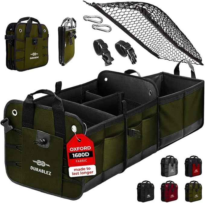 Heavy Duty 3-Section Trunk Organizer – Extra Large Collapsible & Foldable Cargo Box, Modular Car Storage System for SUV, Truck, Van – Green