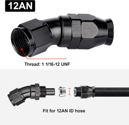 EVIL ENERGY 12AN 30 Degree PTFE One Piece Full Flow End Hose Fitting Aluminum Black