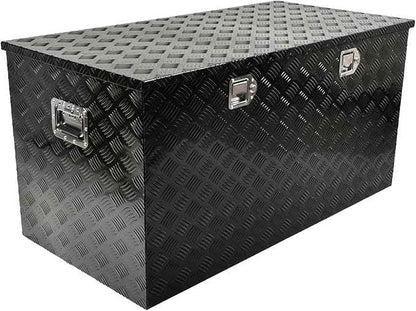 48 Inch Black Aluminum Tool Box 5 Bar Tread Chest Box Flatbox for Truck Car Outdoor Trailer Pickup Underbody RV ATV Storage Bed ToolBox w/Lock and Keys, Side Handle (48"x24"x24")