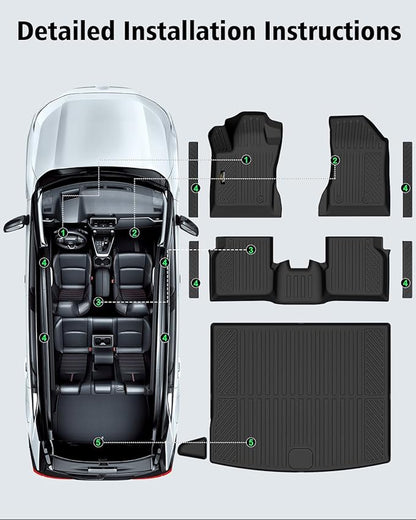 Floor Mats & Cargo Liner Custom Fit for Jeep Compass 2017-2025 2026, Door Sill Guards, All Weather TPE Rubber Anti-Slip 1st & 2nd Row & Trunk Mat Floor Liners for Compass 2025 Accessories