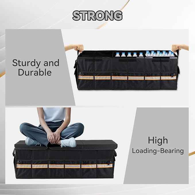 Car Trunk Organizer with Lid,Collapsible Car Storage Organizer with Multi Compartments and Securing Straps for SUV,Sedan,Jeep-Black