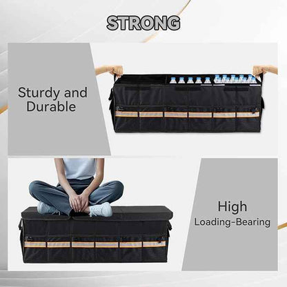 Car Trunk Organizer with Lid,Collapsible Car Storage Organizer with Multi Compartments and Securing Straps for SUV,Sedan,Jeep-Black