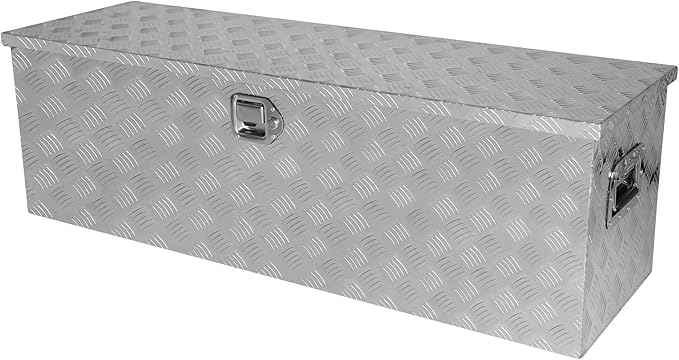 Truck Bed Toolbox for Trailer Pickup, RV Storage Organizer Tool Box Flatbox with Side Handle Lock Keys, Aluminum 5 Bar Tread Pattern Truck Bed Tool Box, Diamond Plate Chest Box Organizer 48 inches