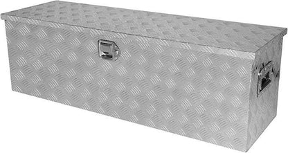 Truck Bed Toolbox for Trailer Pickup, RV Storage Organizer Tool Box Flatbox with Side Handle Lock Keys, Aluminum 5 Bar Tread Pattern Truck Bed Tool Box, Diamond Plate Chest Box Organizer 48 inches