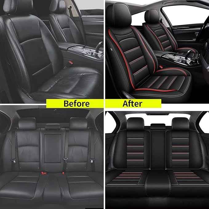 Car Seat Covers Fit for Nissan Altima 2010-2024 2025 2026 : Full Set Luxury Leather Automotive Seat Covers, Car Seat Protector(5 Seats, Black&Redline)