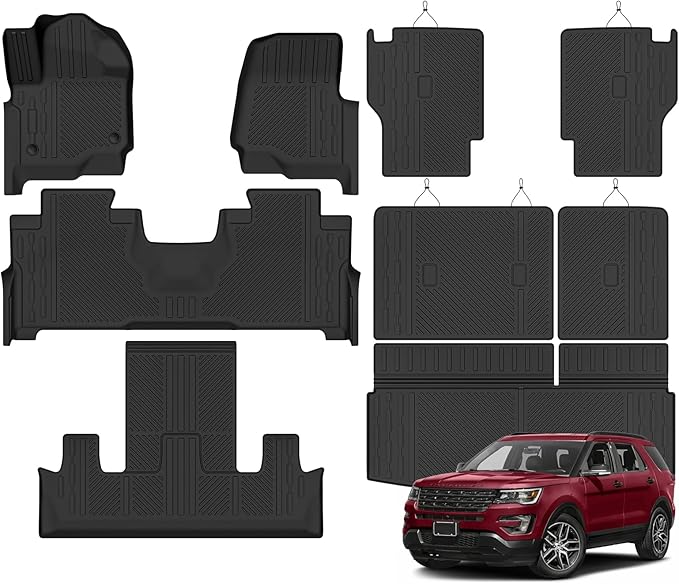 Custom Fit Floor Mats for Ford Expedition 7 Seats/Captain Seat 2018-2024, All Weather TPE Floor Liners with Trunk Mat & Backrest Protectors, Odorless Full Set Interior Accessories