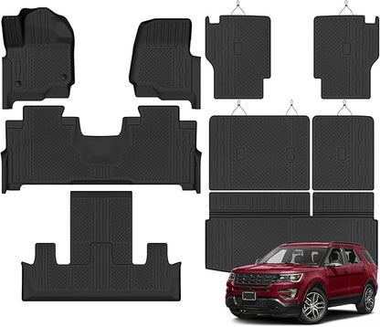 Custom Fit Floor Mats for Ford Expedition 7 Seats/Captain Seat 2018-2024, All Weather TPE Floor Liners with Trunk Mat & Backrest Protectors, Odorless Full Set Interior Accessories