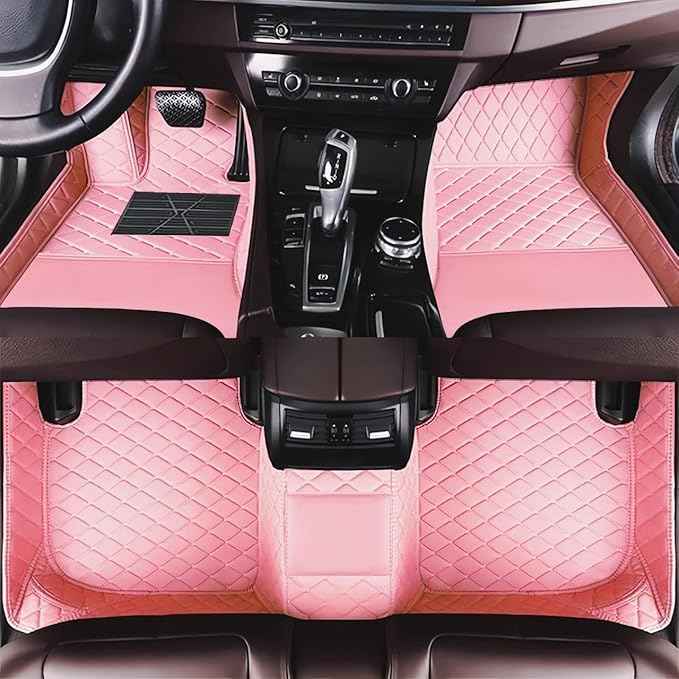 Yaruicar Custom Car Floor Mats for 2002-2026 Cadillac ATS CTS CT6 DTS Escalade Lyriq GT4 Optiq SRX SLS XT4 XT5 XT6 XTS Car Full Coverage Non-Slip Floor Liners (Pink)