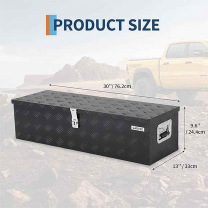 Garvee 30 Inch Aluminum Truck Bed Tool Box - Heavy Duty Diamond Plate Tool Chest with Lock and Keys | Storage Organizer for Pickup Trucks, RV, Trailers | Side Handles, 30 x 13 x 9.6 Inches, Black