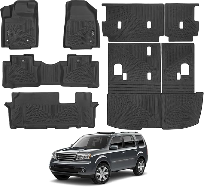Tongama-Floor Mats for 2009-2015 Honda Pilot, All Weather TPE Floor Liners and Trunk Mat with Backrest Mats and 2nd Row Backrest Mats Protectors for Honda Pilot Interior Waterproof Accessories