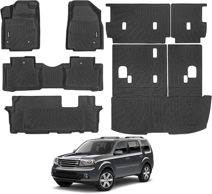 Tongama-Floor Mats for 2009-2015 Honda Pilot, All Weather TPE Floor Liners and Trunk Mat with Backrest Mats and 2nd Row Backrest Mats Protectors for Honda Pilot Interior Waterproof Accessories