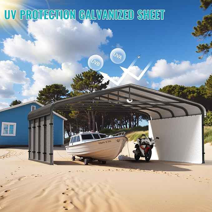 Metal Carport 20x20,Car Port Heavy Duty Metal for Snow,Car Tent Garage with Galvanized Metal Roof,Outdoor Two Car Carports All Weather