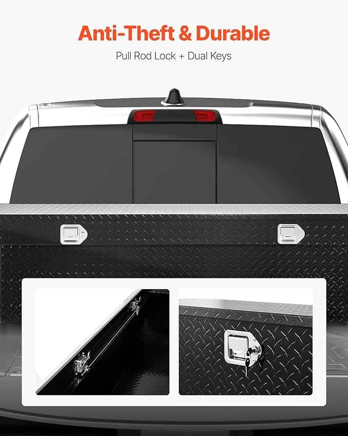 VEVOR Crossover Truck Tool Box, 69x20x14 In, Heavy Duty Aluminum Toolbox with Diamond Texture, Pick Up Truck Bed RV Trailer Toolbox, Waterproof Storage Organizer with Lock, Keys, Side Handles, Black