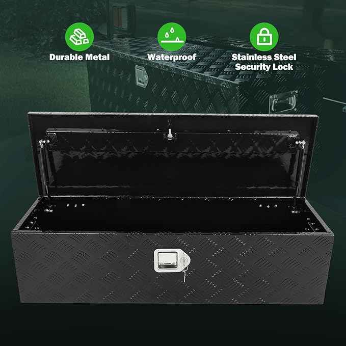 SCITOO 39 Inch Aluminum Heavy Duty Truck Bed Tool Box,Diamond Plate Crossover Storage for Most Full Size Pickups,Lockable Weatherproof Chest,Fits 39" Truck Beds,Easy Access to Load and Unload
