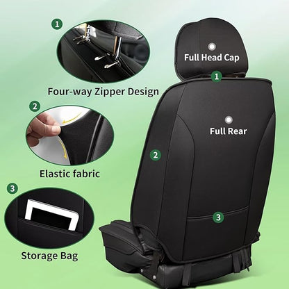 YORKNEIC Fit for Ford Explorer Seat Covers Full Set 2004-2025 2026: 5 Seats Waterproof Leather Car Seat Covers Protector (2 Row 5 Seat, Black)
