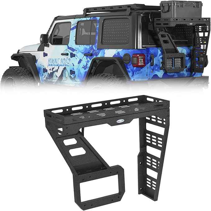 Hooke Road JL Tailgate Spare Tire Cargo Basket Rack for 2018-2026 Jeep Wrangler JL 2/4 Doors, Rear Cargo Storage Tray for Overlanding Gear