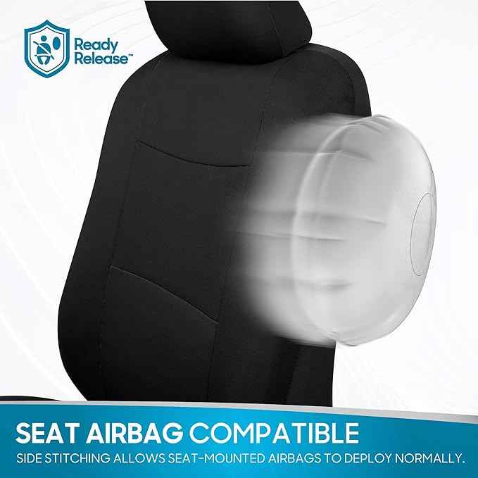 BDK PolyPro Black Car Seat Covers Full Set with Matching Carpet Floor Mats - Automotive Seat Covers for Cars Trucks SUV - Includes Split Bench Rear Seat Cover - Interior Car Accessories
