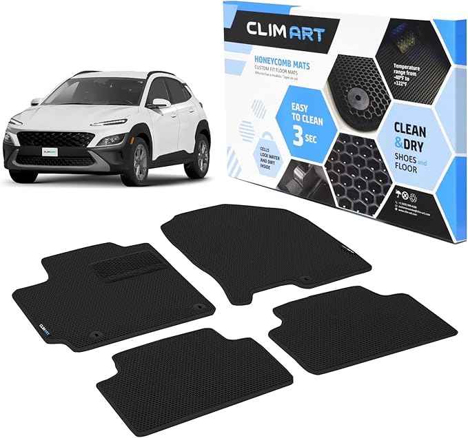 CLIM ART All-Weather Car Floor Mats Compatible with Hyundai Kona 2018-2023, Custom-Fit Heavy-Duty Floor Liners for Cars & SUVs, Car Accessories for Men & Women, Black - FL011418123