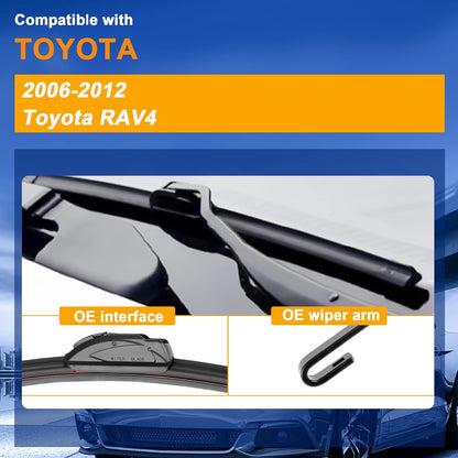 Windshield Wiper Blade Set Replacement for Toyota Rav4 2006-2012 Original Equipment Replacement Front Wiper Blades-24"/17"/12" (Set of 3) U/J Hook