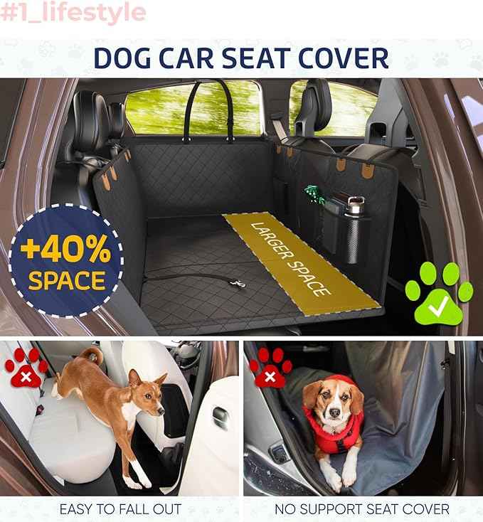 Katziela Back Seat Extender for Dogs-Large Space, Dog Car Seat Cover Hard Bottom Covered with 2 Foams Sturdy Backseat Extender for Dogs, Waterproof Dog Hammock for Car, SUV, Truck Car Bed 425Lbs