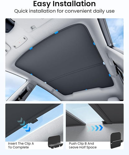 REEVAA 2025 Upgrade Tesla Model Y New (Juniper) Sunshade Roof [No Gaps, No-Sagging] Tesla Y Accessories Heat Insulation Foldable Glass Sunroof Cover for Model Y Juniper 2025-2026, 2PCS, Black