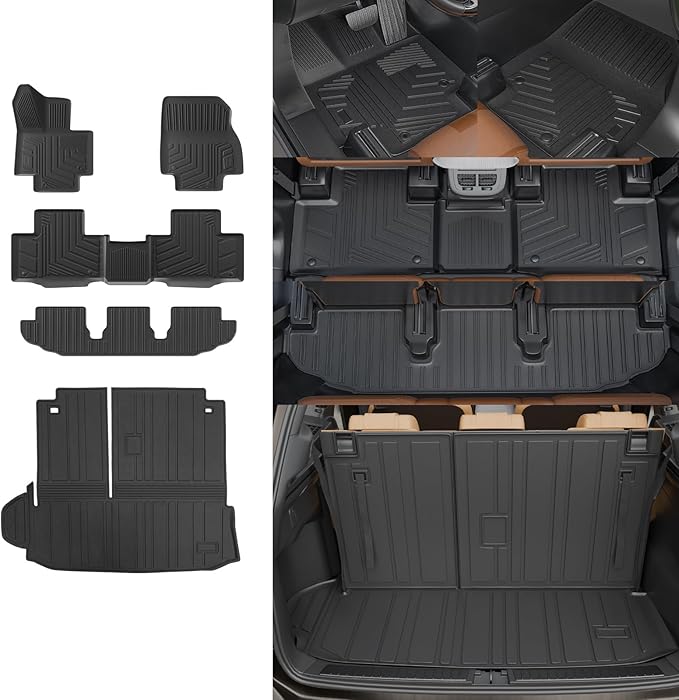 Rongtaod Floor Mat Compatible with 2020-2025 2026 Toyota Highlander Trunk Mat Cargo Mat Cargo Liner Back Seat Cover Floor Liner 2024 Highlander Accessories (Trunk Mat with Backrest Mat+Floor Mats)